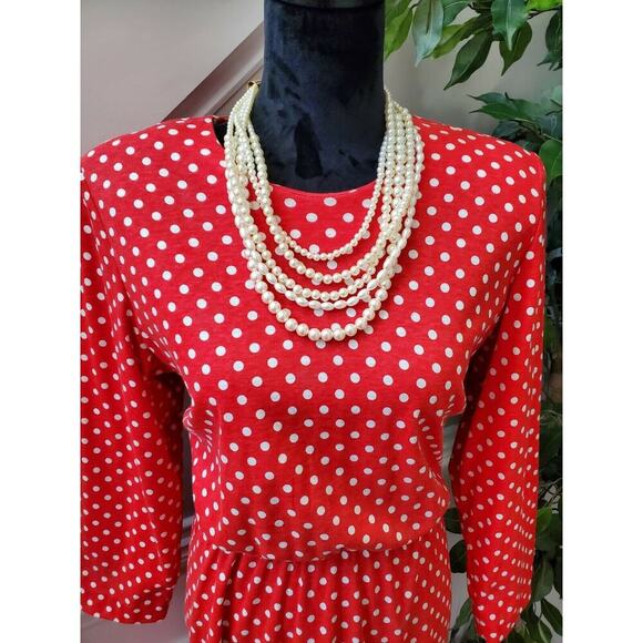 Vintage Via Sant Andrea Red Polyester Round Neck Long Sleeve Knee Length Dress M - Picture 2 of 12